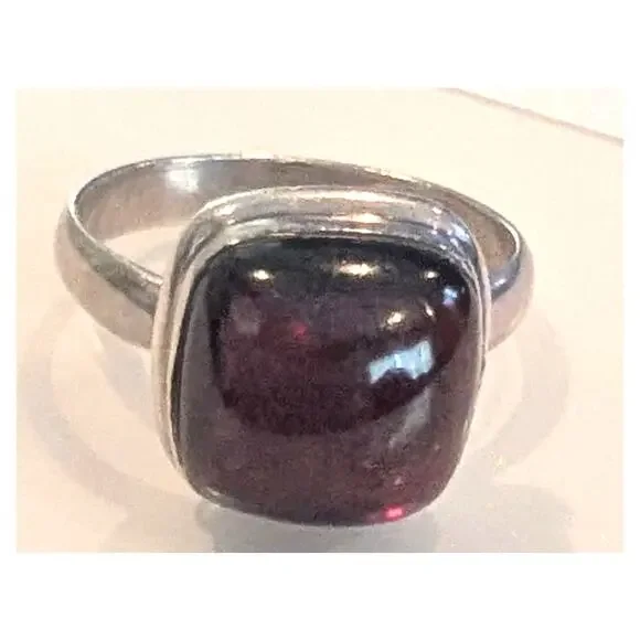 Vintage Sterling Silver Natural Amethyst Ring Size 10 Square - Picture 11 of 12